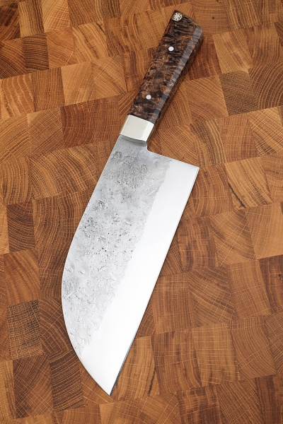 Serbian knife small forged steel 95h18 all-metal Karelian birch brown, nickel silver