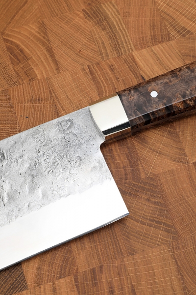 Serbian knife small forged steel 95h18 all-metal Karelian birch brown, nickel silver