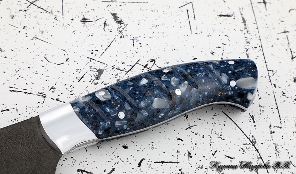 Кухонный нож Шеф № 12 сталь Х12МФ рукоять акрил синий