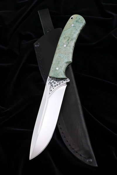 Нож №38 D2 цельнометаллический рукоять карельская береза зеленая