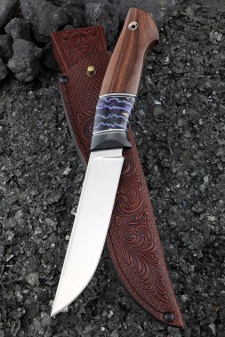Нож Овод S390 рукоять карбон зуб мамонта стабилизированный фиолетовый палисандр