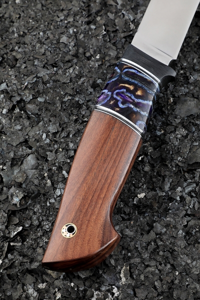 Gadfly knife S390 Handle Carbon Fiber Mammoth Tooth Stabilized Purple Rosewood