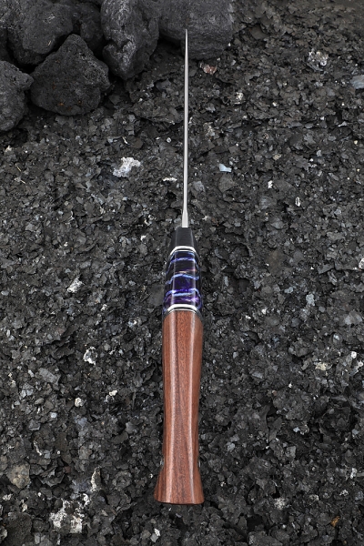 Нож Овод S390 рукоять карбон зуб мамонта стабилизированный фиолетовый палисандр