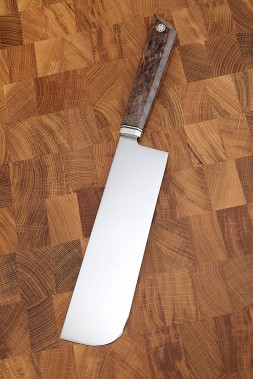 Нож Накири 95х18 карельская береза коричневая, мельхиор