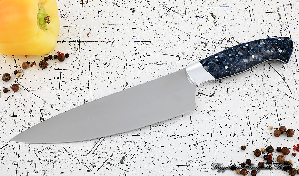 Кухонный нож Шеф № 12 сталь 95Х18 рукоять акрил синий