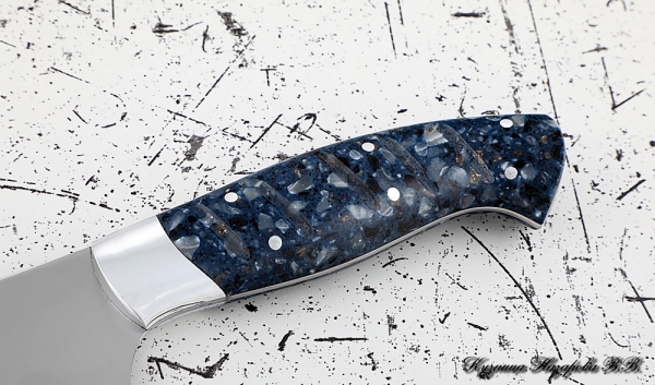 Кухонный нож Шеф № 12 сталь 95Х18 рукоять акрил синий