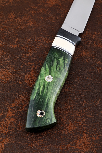 Irbis-2 H12MF knife (polishes) carbon fiber handle, walrus tusk, Karelian birch green