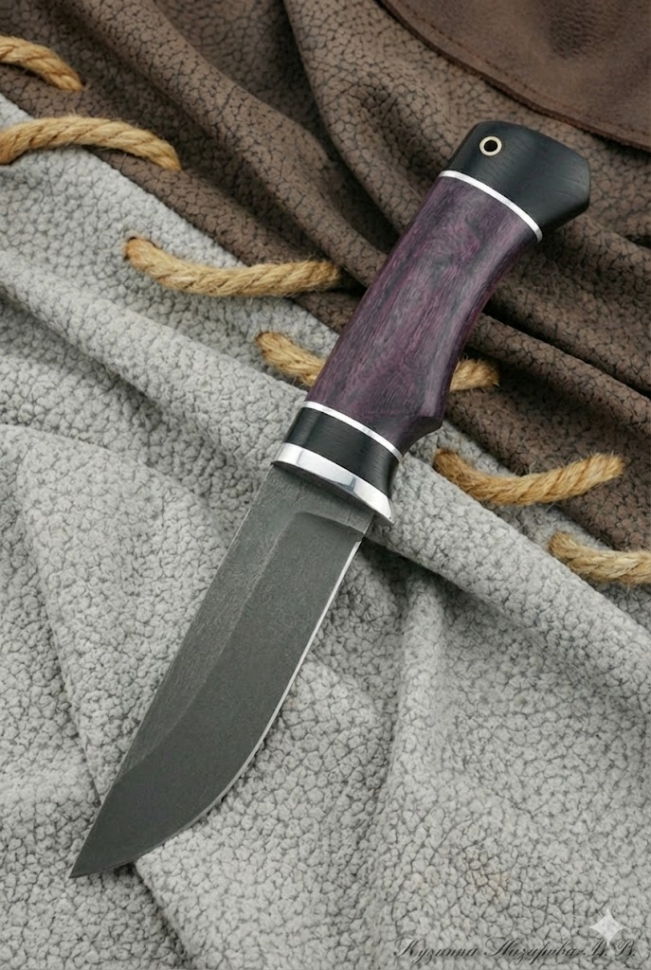 Golden Eagle knife H12MF black hornbeam stabilized Karelian birch (purple)