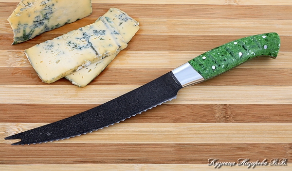 Кухонный нож Шеф № 4 сталь Х12МФ рукоять акрил зеленый