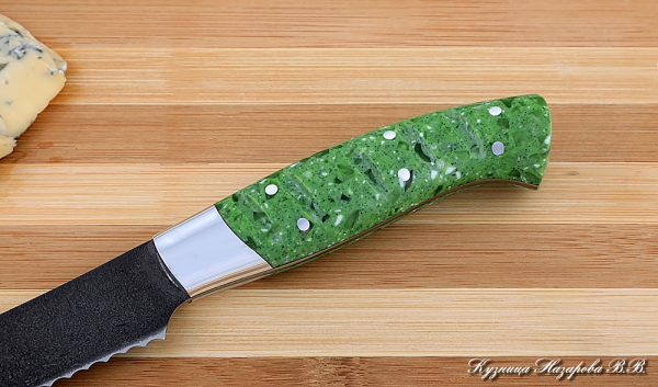 Кухонный нож Шеф № 4 сталь Х12МФ рукоять акрил зеленый