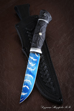 Нож Штык дамаск торцевой с воронением черный граб резной (Sicac)