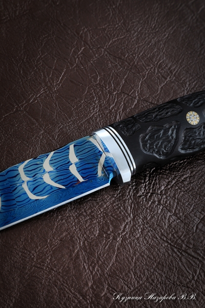 Damascus End Bayonet Knife with Bluing Black Hornbeam Carved (Sicac)