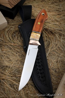 Нож №15 М390 мокуме-гане кость мамонта железное дерево