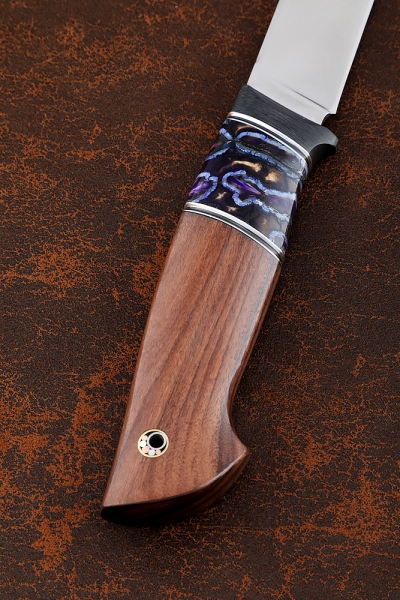 Нож Овод Х12МФ (полиров) рукоять карбон, зуб мамонта стабилизированный фиолетовый, палисандр