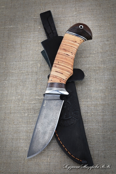 Hunting knife Wootz steel handle birch bark