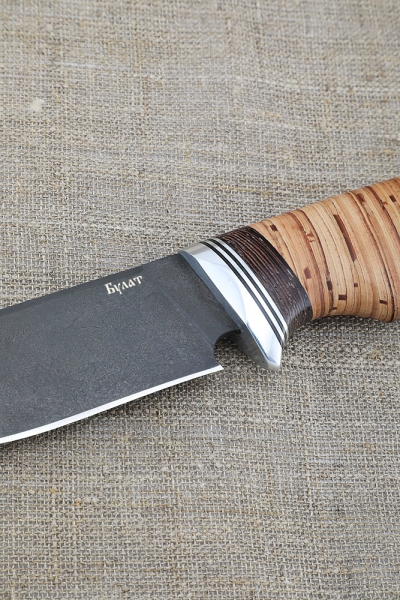 Hunting knife Wootz steel handle birch bark