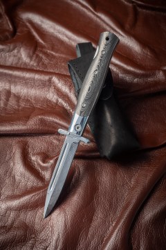 Нож складной (кортик) "СССР" сталь дамаск нержавеющий карбон Silver