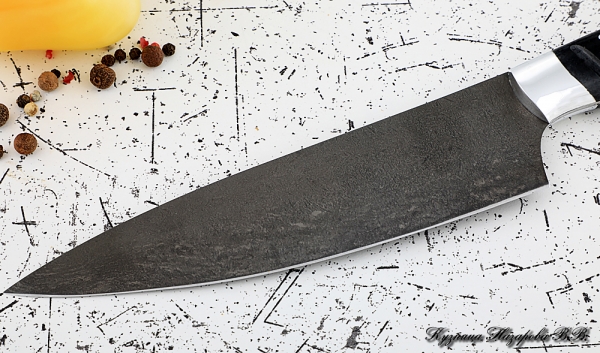 Кухонный нож Шеф № 12 сталь Х12МФ рукоять акрил черный