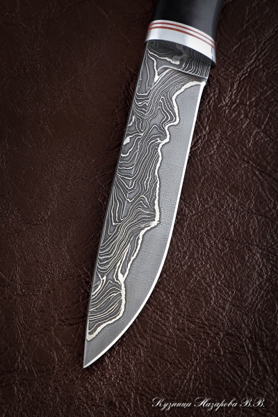 Нож Путник дамаск ламинированный рукоять карельская береза резная черный граб (Sicac)