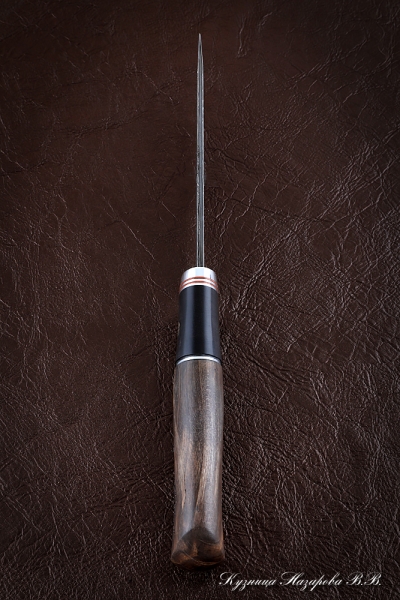 Knife Traveler Damascus laminated handle Karelian birch carved black hornbeam (Sicac)