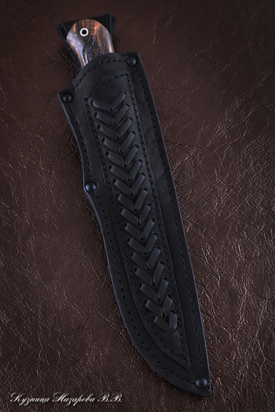 Knife Traveler Damascus laminated handle Karelian birch carved black hornbeam (Sicac)