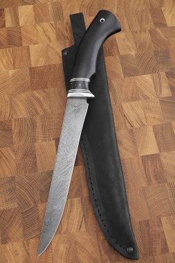 Нож Касатка большая филейный дамаск рукоять акрил коричневый черный граб 