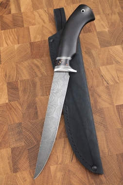 Нож Касатка малая филейный дамаск рукоять акрил коричневый черный граб