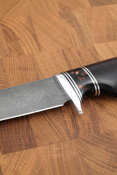 Нож Филейка средняя сталь дамаск рукоять акрил коричневый и черный граб 