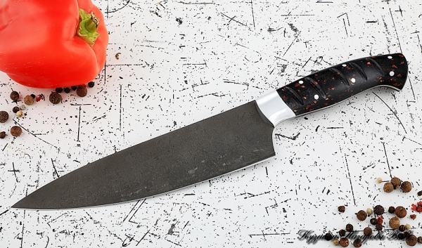 Кухонный нож Шеф № 12 сталь Х12МФ рукоять акрил коричневый
