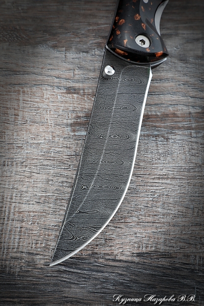 Folding Knife Korsak Steel Damascus Lining Acrylic Brown