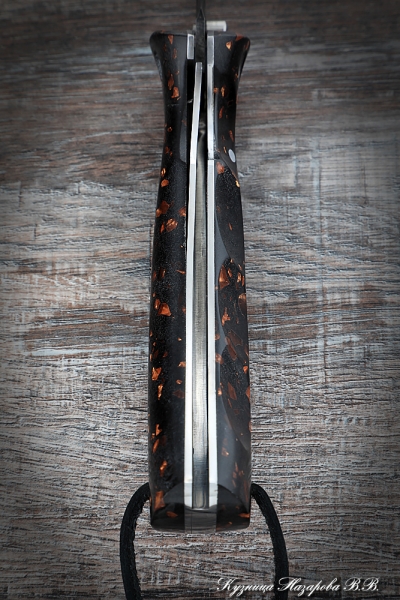 Folding Knife Korsak Steel Damascus Lining Acrylic Brown