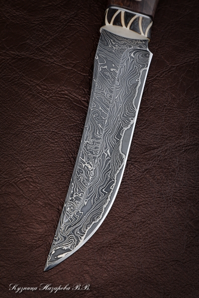 Нож Слон дамаск ламинированный карельская береза рог лося (Sicac)