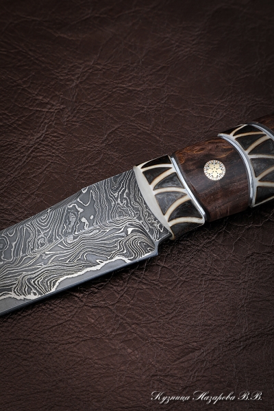 Knife Elephant Damascus laminated Karelian birch elk horn (Sicac)