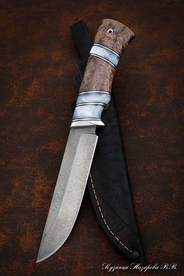 Нож Овод 2 Х12МФ карельская береза коричневая акрил белый