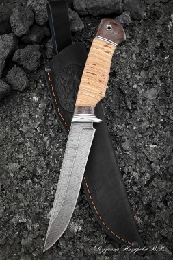 Sapper knife Damascus handle birch bark