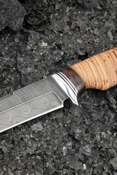 Sapper knife Damascus handle birch bark
