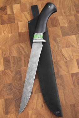 Нож Касатка большая филейный дамаск рукоять акрил зеленый черный граб 
