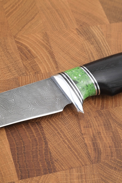 Knife Killer whale big sirloin damascus handle acrylic green black hornbeam