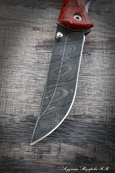 Folding Knife Korsak Steel Damascus Lining Acrylic Red
