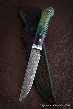 Knife Snow Leopard Damascus laminated black hornbeam Karelian birch green (Sicac)