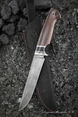Sapper Damascus knife handle wenge
