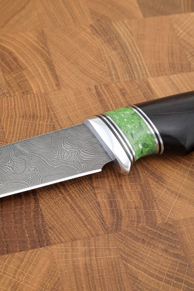 Нож Касатка большая филейный дамаск рукоять акрил зеленый черный граб 2