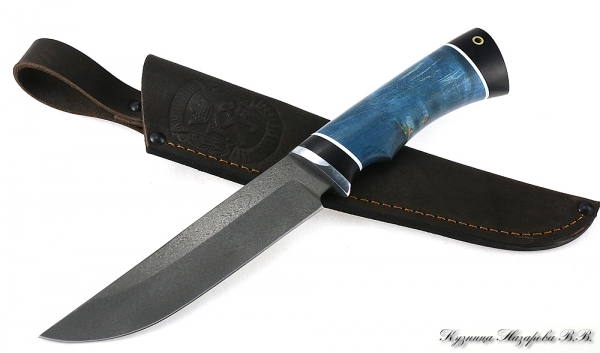 Нож Овод 2 х12мф черный граб стабилизированная карельская береза (синяя)