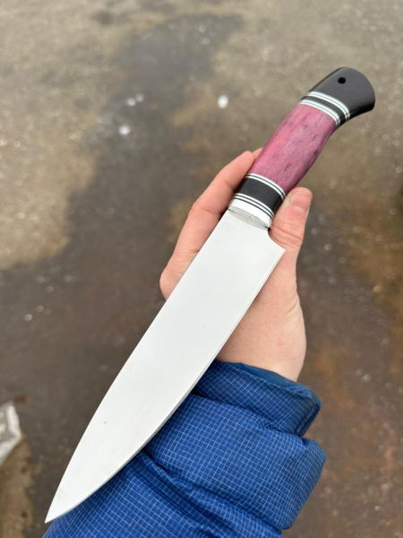 Шеф нож №12 сталь х12мф, рукоять карельская береза фиолетовая (распродажа) 