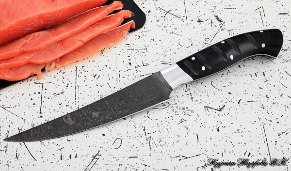Кухонный нож Шеф № 5 сталь Х12МФ рукоять акрил черный