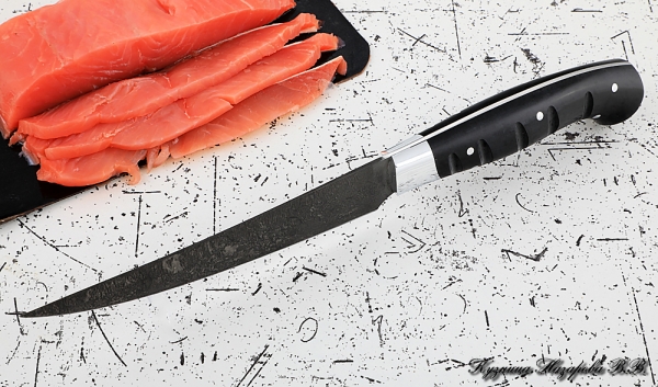 Кухонный нож Шеф № 5 сталь Х12МФ рукоять акрил черный