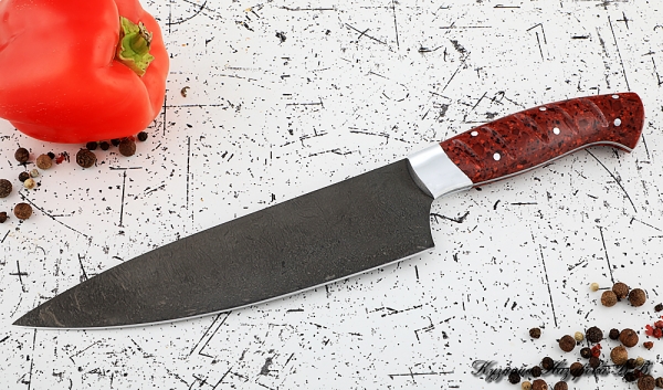 Кухонный нож Шеф № 12 сталь Х12МФ рукоять акрил красный
