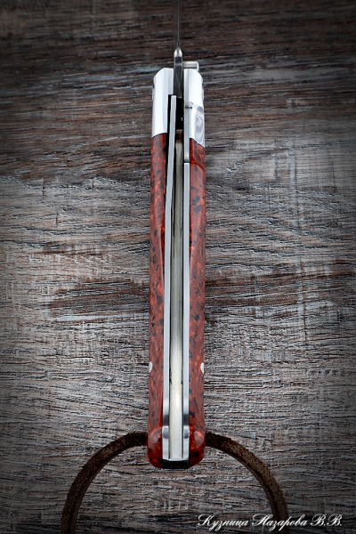 Folding Knife Pen Steel Damascus Handle Duralumin Acrylic Red