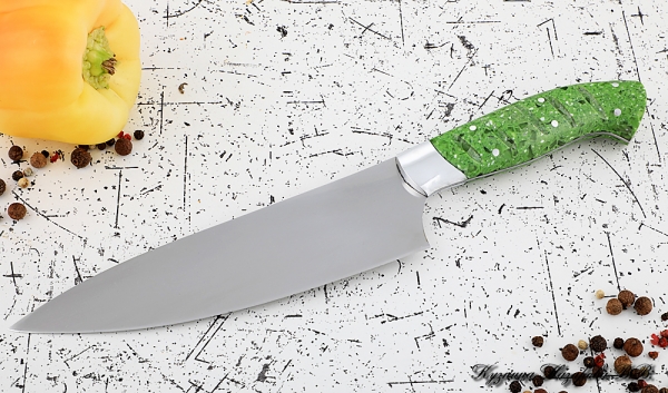 Кухонный нож Шеф № 12 сталь 95Х18 рукоять акрил зеленый