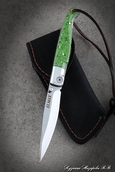 Folding Knife Pen Steel Elmax Handle Duralumin Acrylic Green